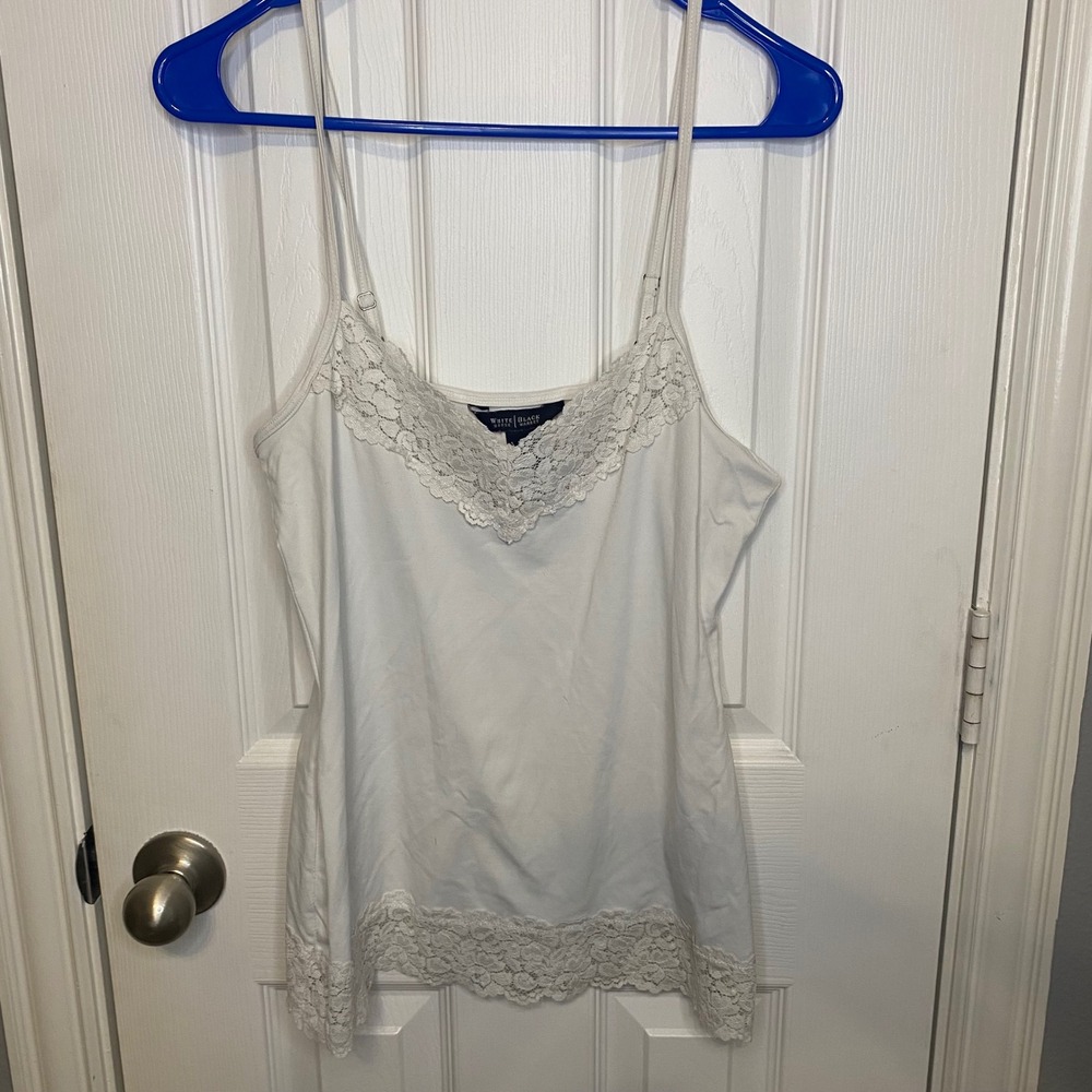 White House Black Market Lace Trim Camisole White Stretch Cami Top Medium